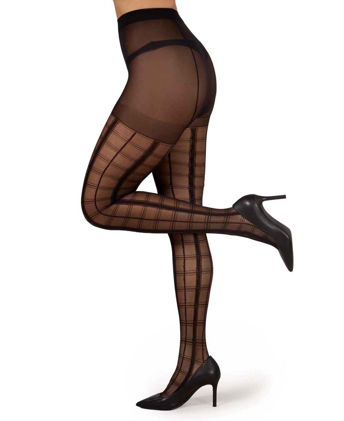 Memoi Women's Sheer Plaid Tights In Black