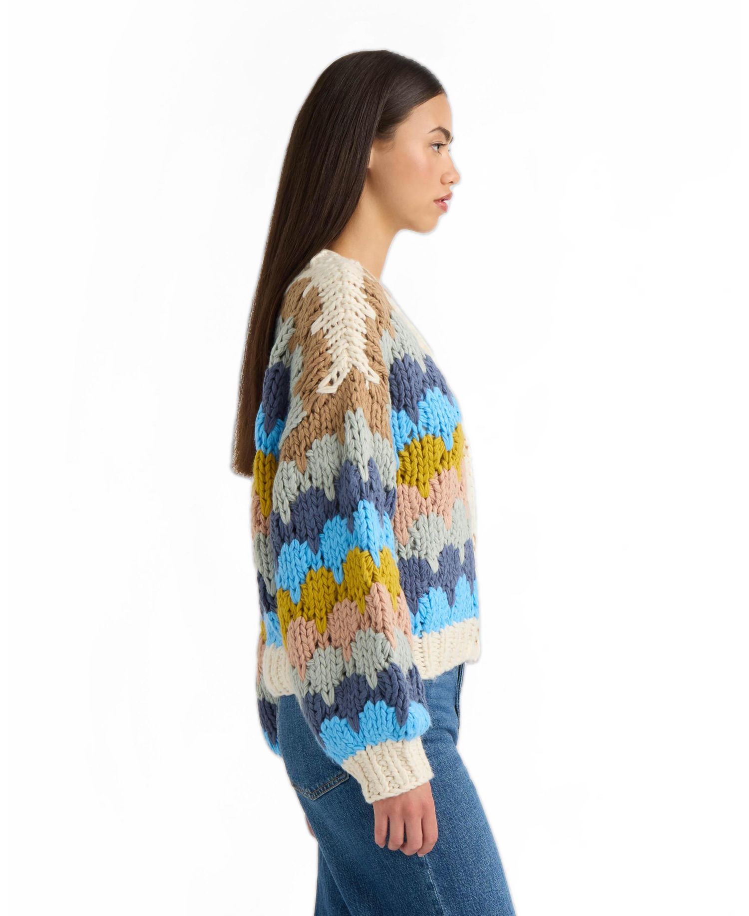 Women's Chunky Hand-Knit V-Neck Cardigan