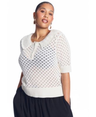 Women's Lace-Trim Pointelle Sweater Top