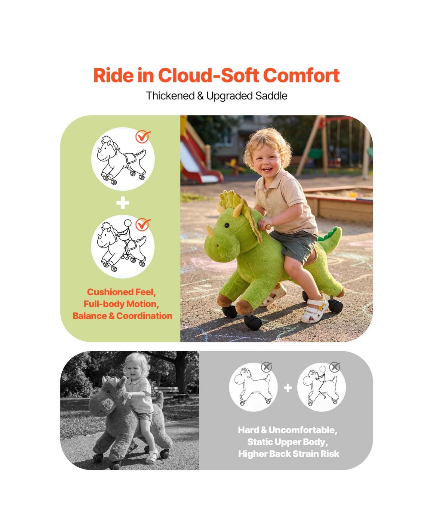 Детская игрушка Glintex Ride-On Dinosaur Toy with Roar Sounds, Holds 88 lbs, цвет: Зелёный — фото 7