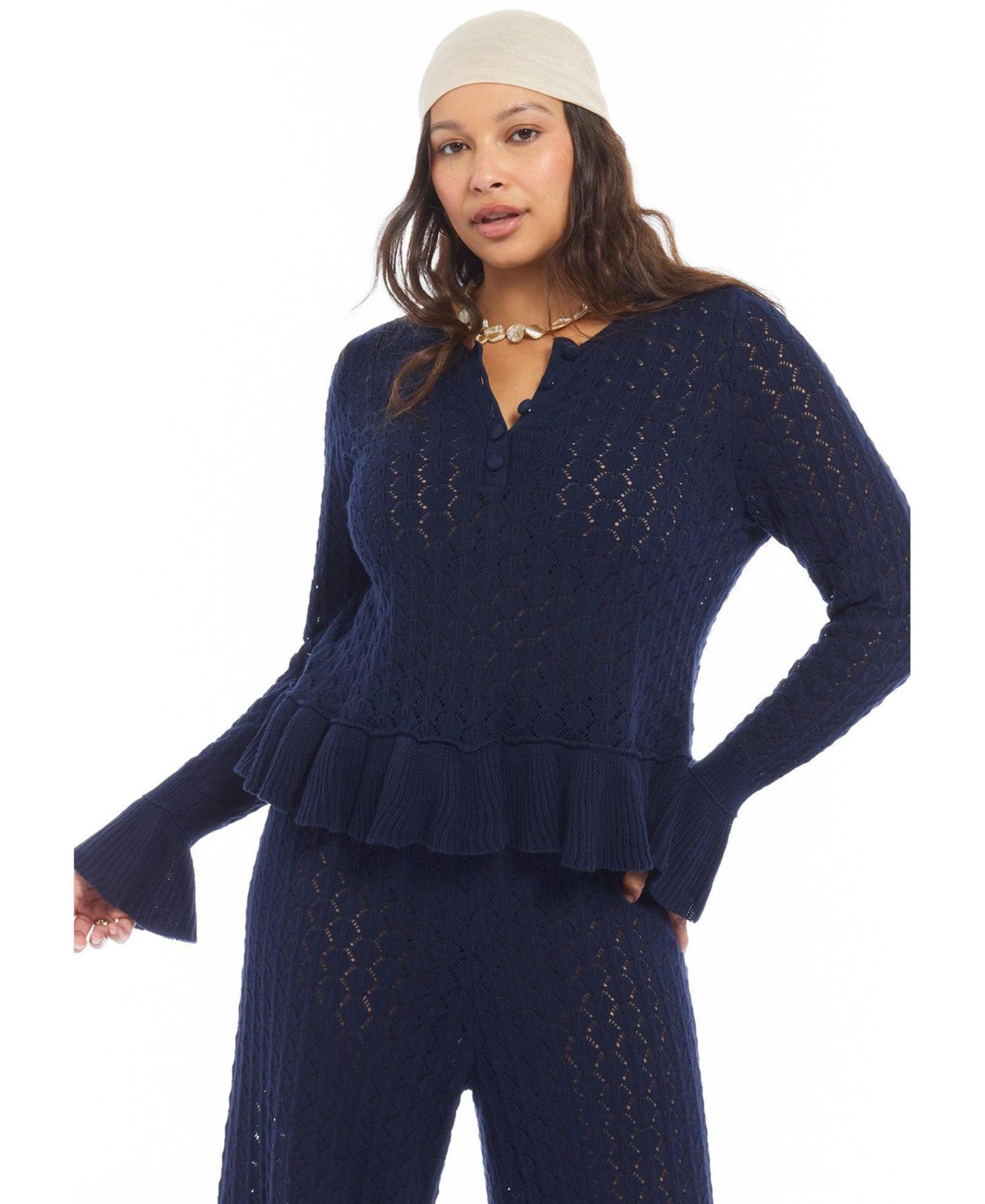 Women's Pointelle Peplum Sweater