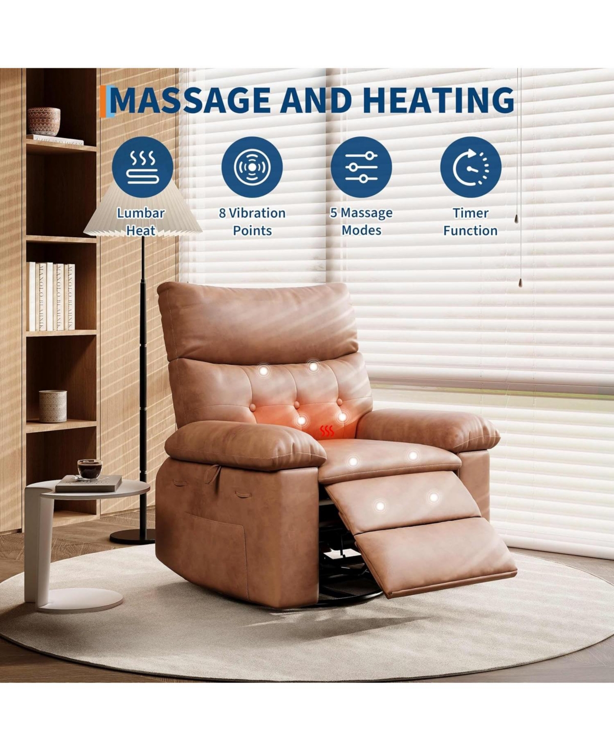 gaomon Swivel Rocker Manual Recliner Sofa Chair, Heat and Massage for Living Room