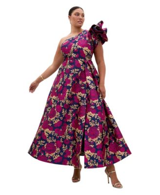 Plus Size Grand Gala One-Shoulder Jacquard Maxi Dress