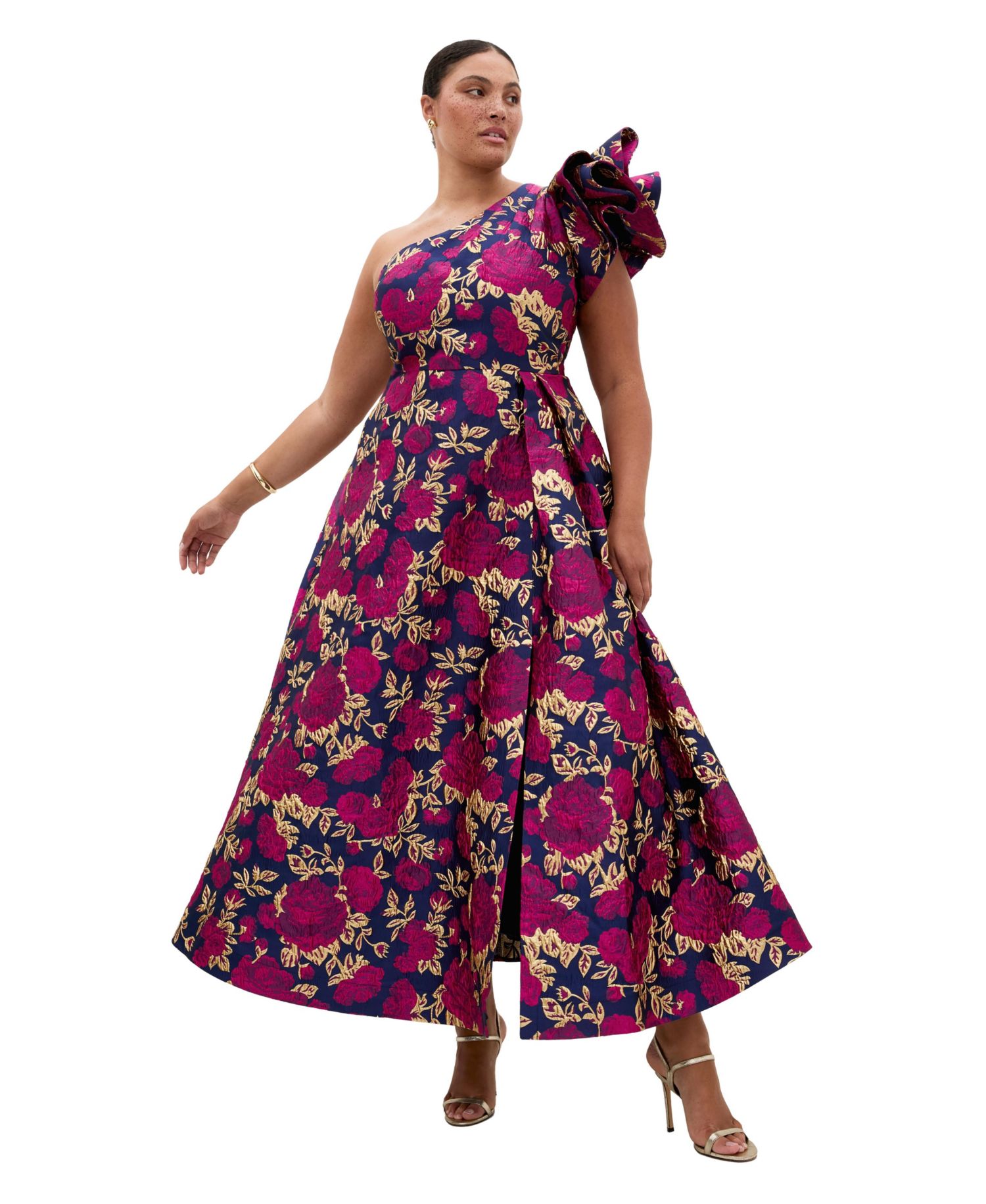 Plus Size Grand Gala One-Shoulder Jacquard Maxi Dress