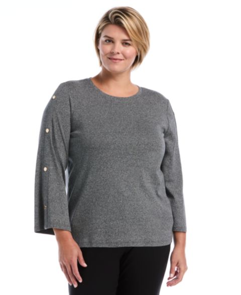 Женская блузка Rafaella Plus Size Stud-Trim Rib-Knit Long-Sleeve, цвет: Молочный