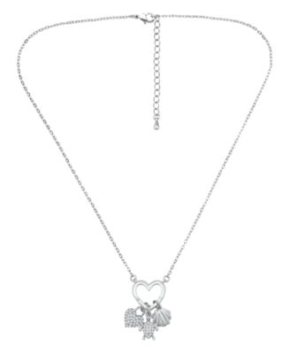 Fine Silver-Plated Over Brass Heart Shaped Charm Holder with Heart, Turtle and Clamshell Charms Necklace