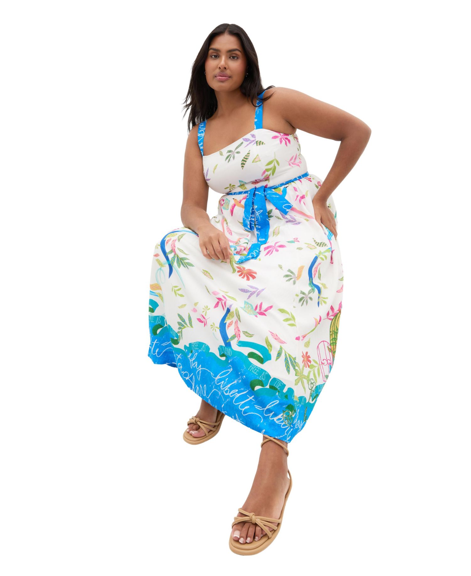 Plus Size Free Spirit Print Sleeveless Midi Dress