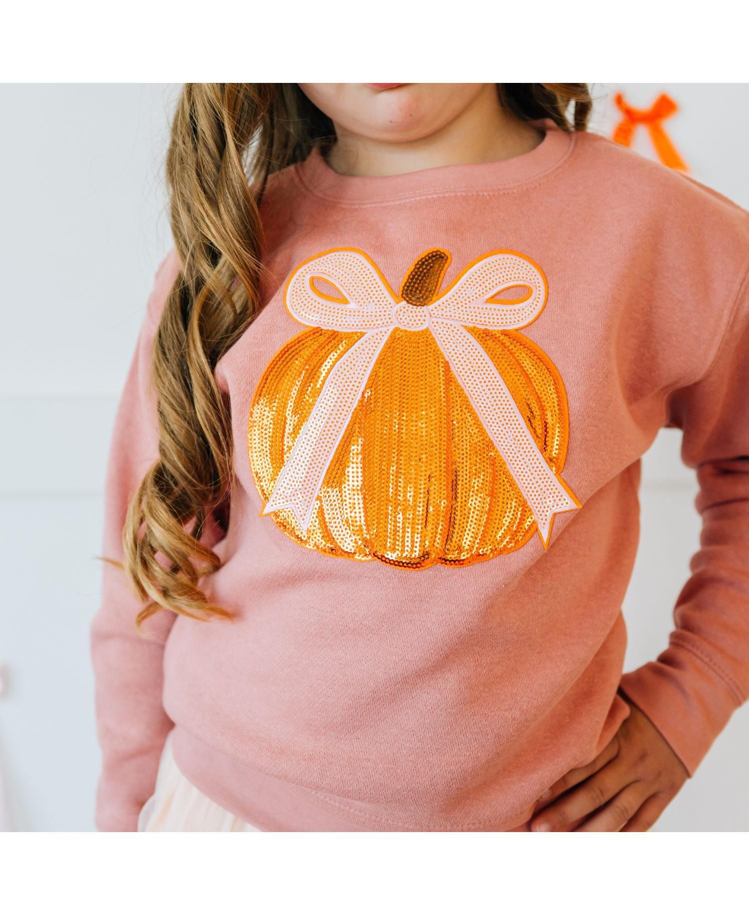 Big Girls Coquette Pumpkin Sequin Patch Sweatshirt