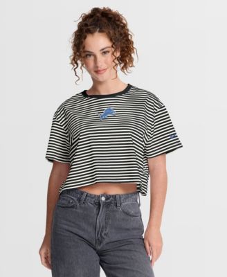 Women's Detroit Lions Striped Cropped T-Shirt