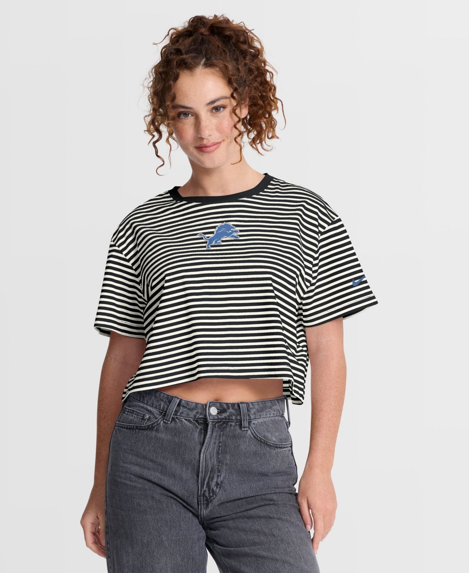 Women's Detroit Lions Striped Cropped T-Shirt