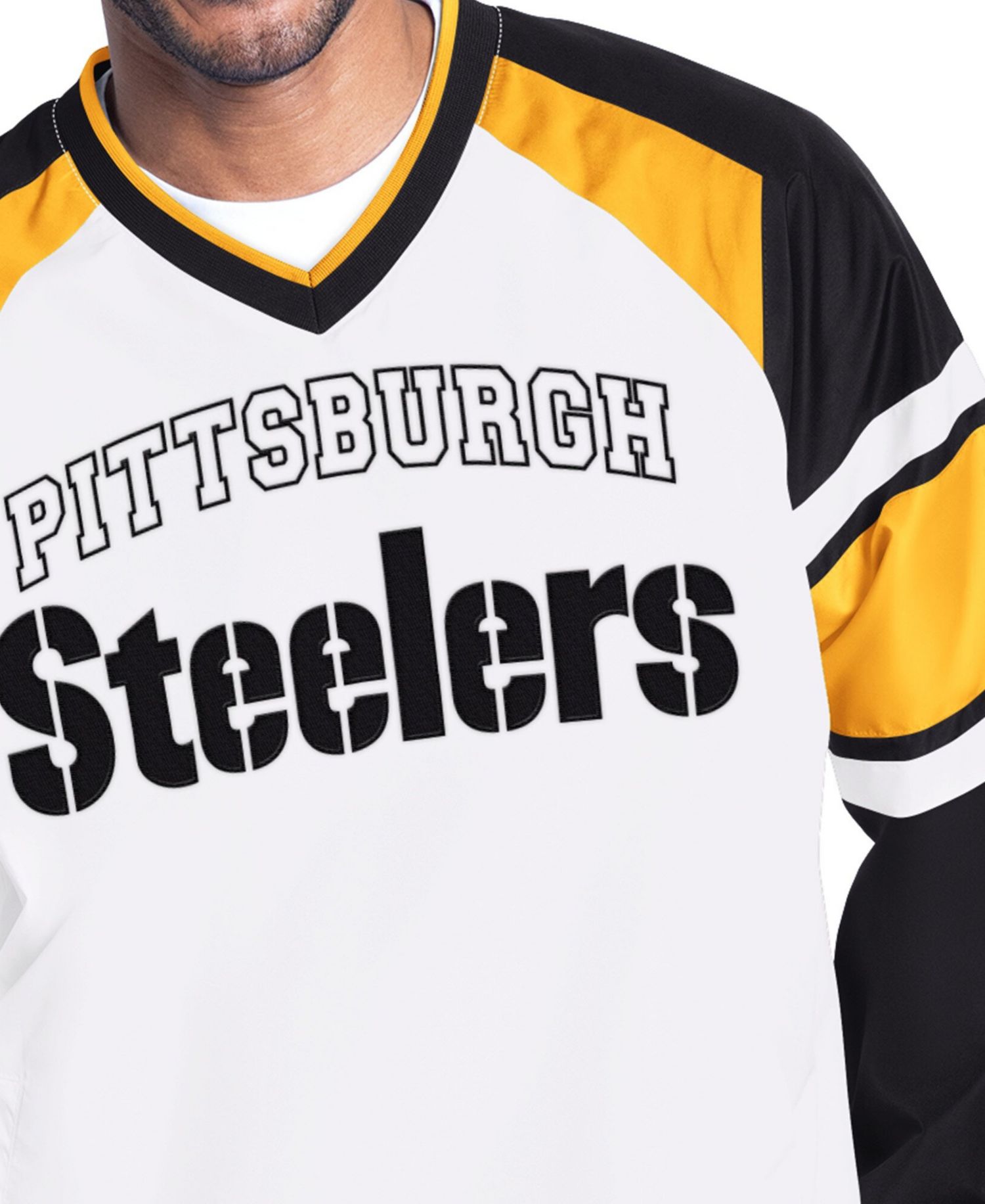 Men's Pittsburgh Steelers Infield Play Raglan-Sleeve V-Neck Sweatshirt
