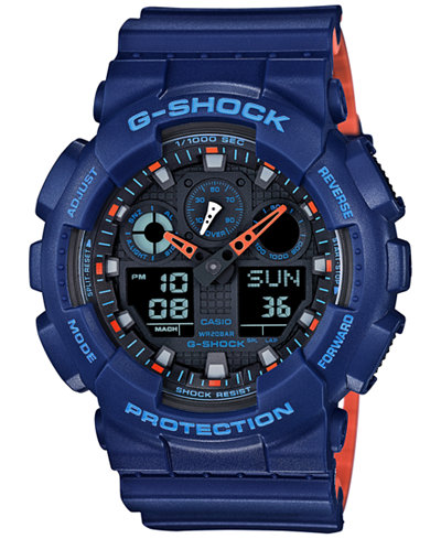G-Shock Men's Analog-Digital Blue Resin Strap Watch 51x55mm GA100L-2A