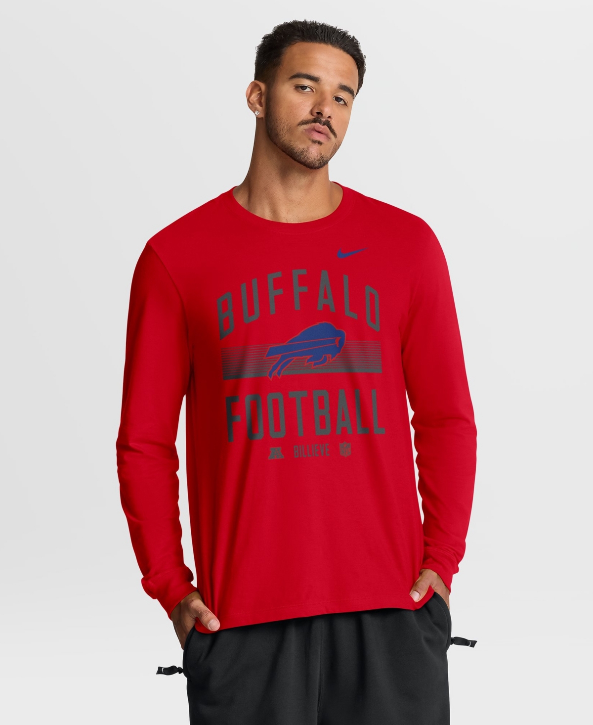 Nike Men's Buffalo Bills Screen-Print Graphics Cotton Crewneck Long-Sleeve T-Shirt