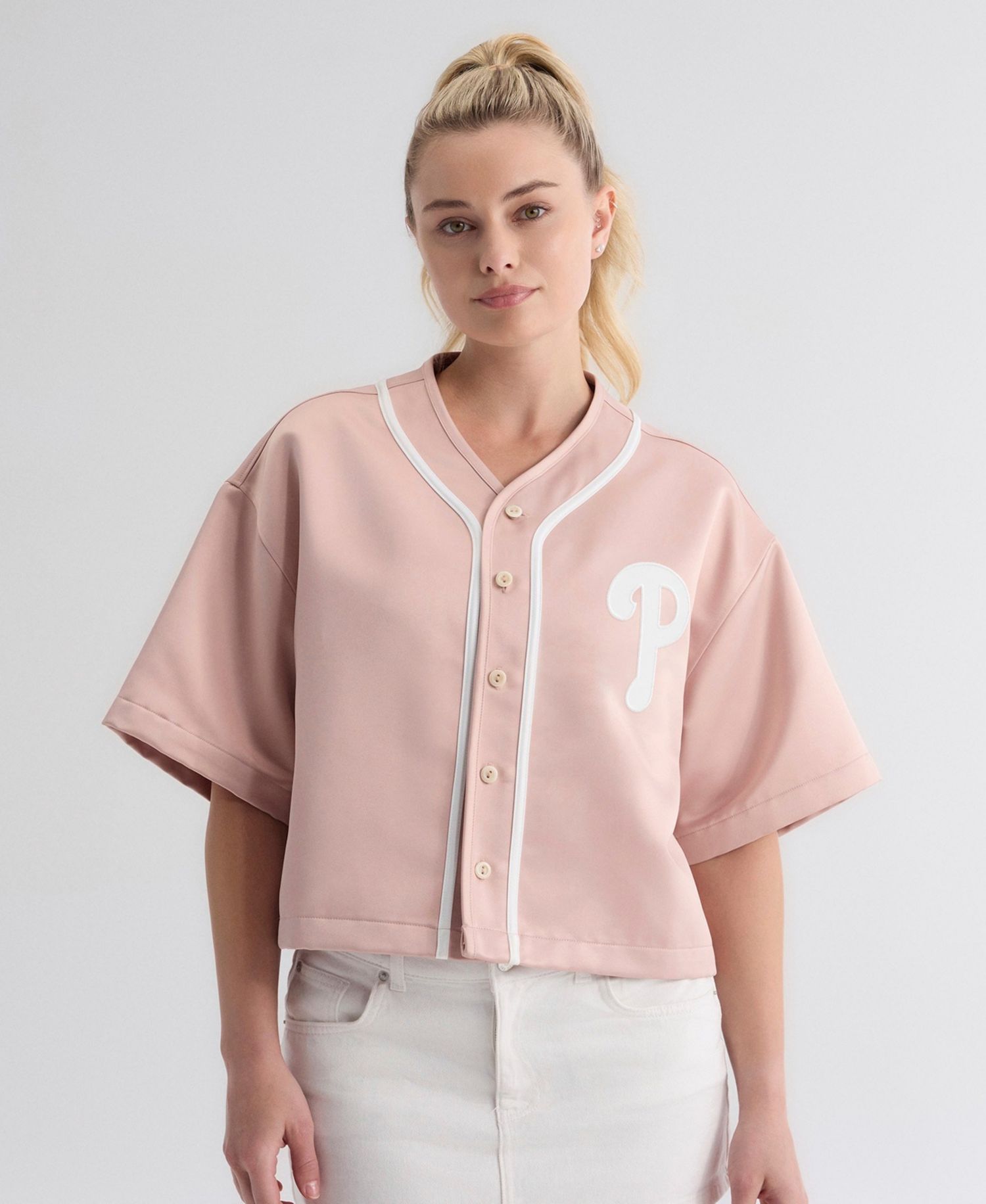 Women's Iconic Cropped Button-Front Baseball Top