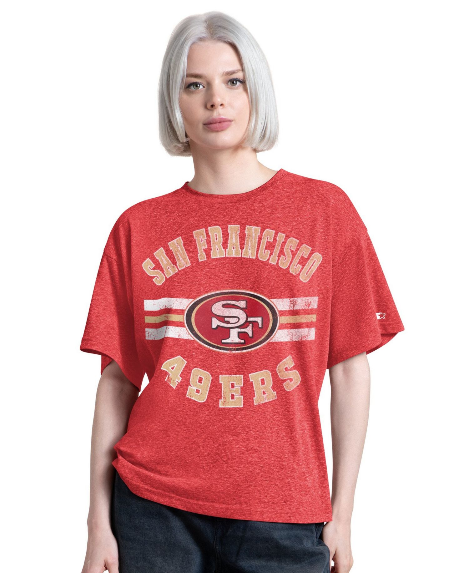 Women's San Francisco 49ers Jump Shot Distressed Tri-Blend Boyfriend T-Shirt