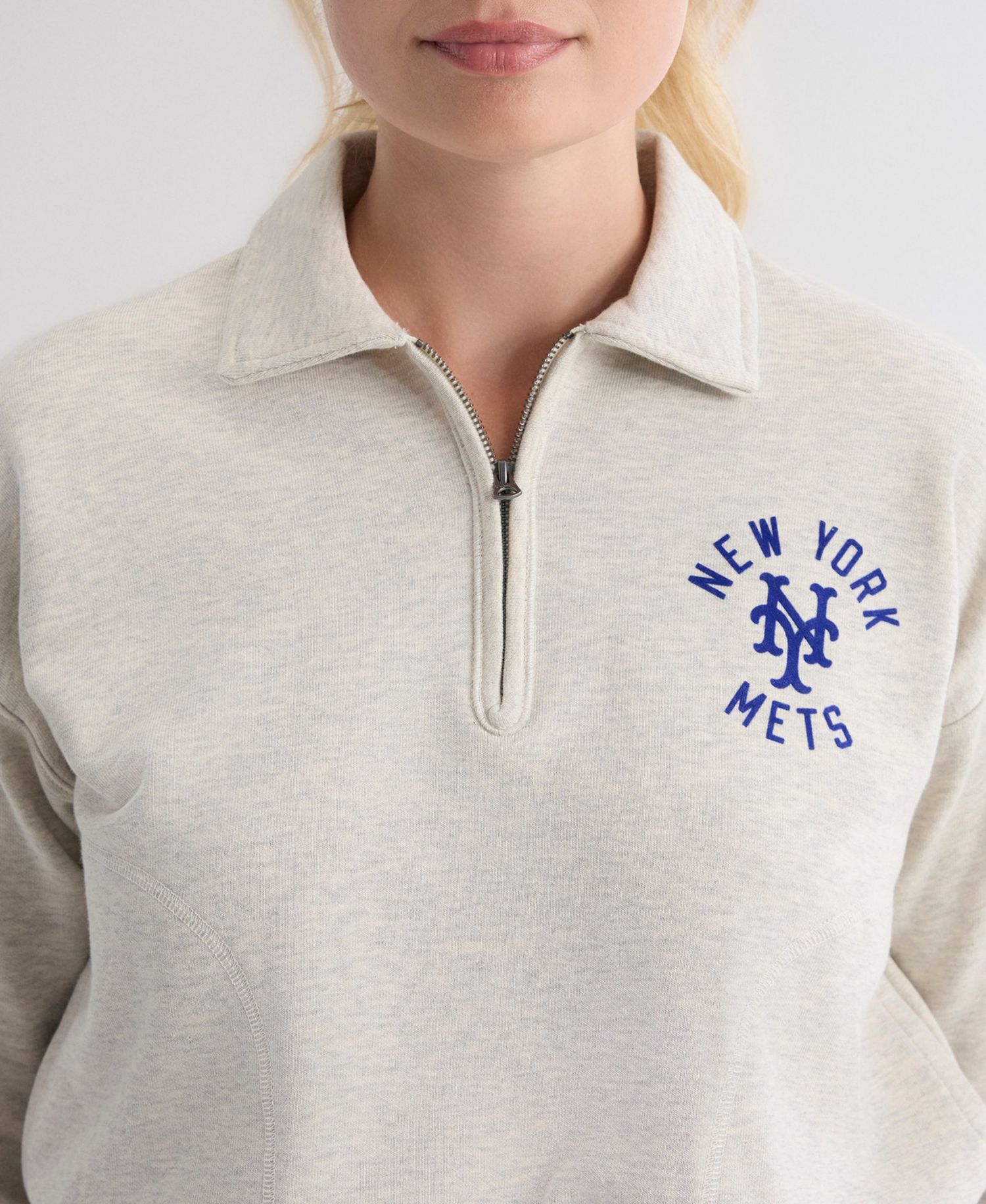 Women's New York Mets Cropped Polo Collar Quarter-Zip Sweatshirt