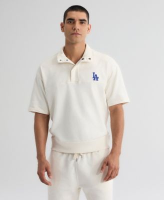Men's Los Angeles Dodgers Iconic Mock Neck Pre-Season Terry Short Sleeve Pullover