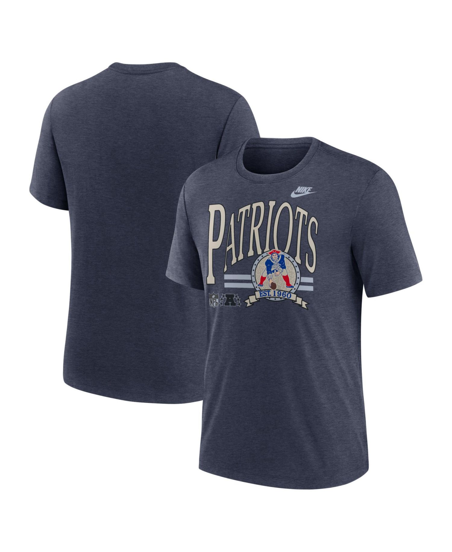 Men's New England Patriots Rewind Crewneck Tri-Blend T-Shirt