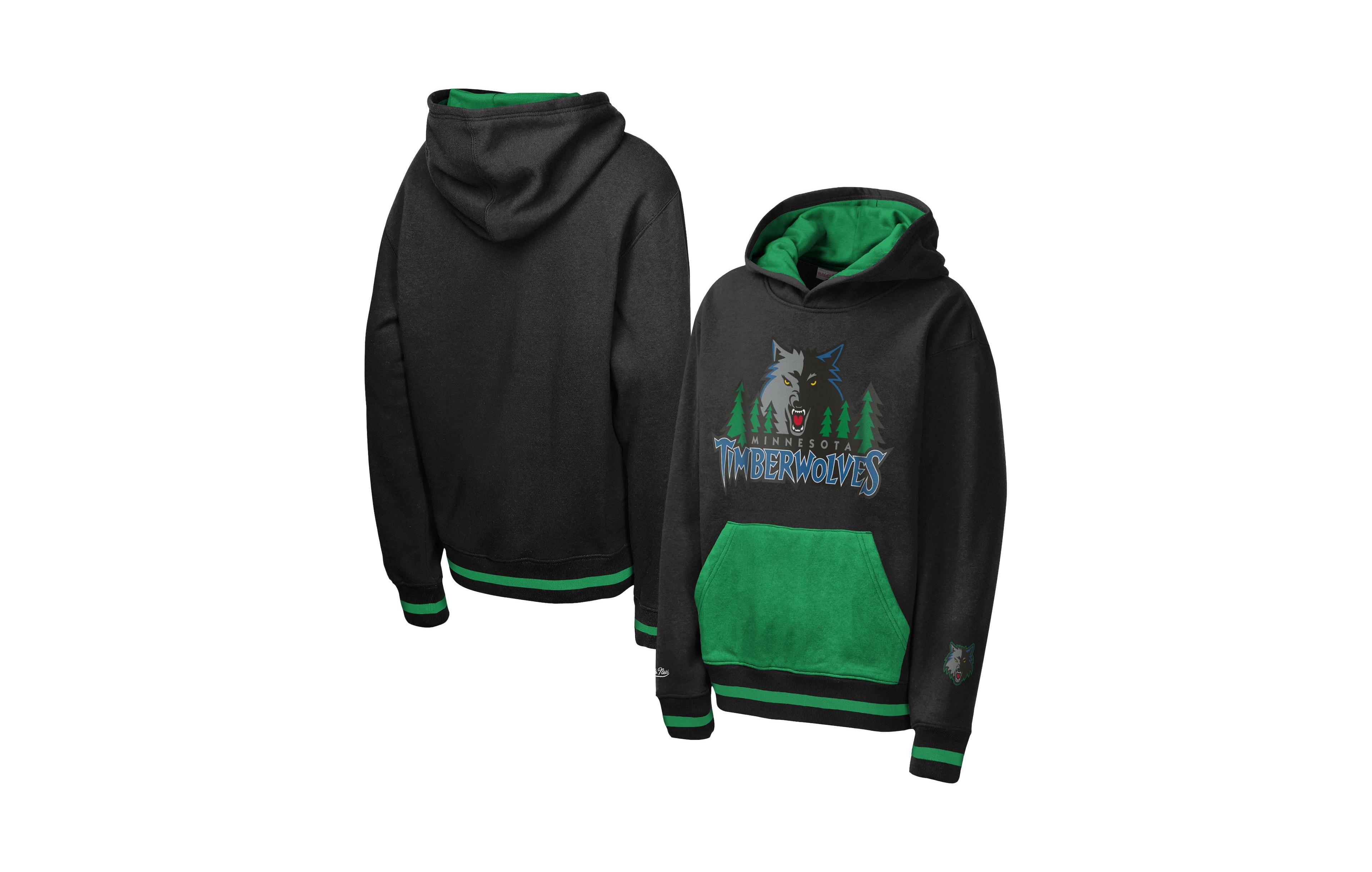 Mitchell & Ness Boys' and Girls' 4-20 Minnesota Timberwolves Playmaker Fashion Fleece Dropped-Shoulder Kangaroo-Pocket Hoodie