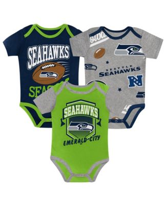 Boys' and Girls' Seattle Seahawks First Round Pick Short-Sleeve Screen-Print Bodysuits, 3-Piece Set