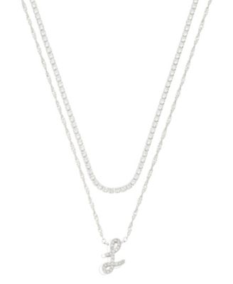 Cubic Zirconia Gold-Plated Initial Pendant Necklace Set