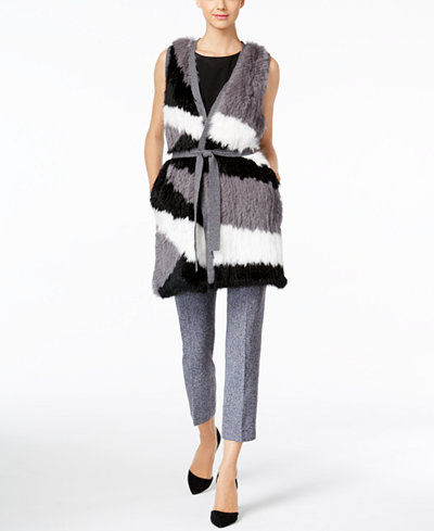 Catherine Malandrino Fur Vest, Mixed-Media Top & Tweed Pants