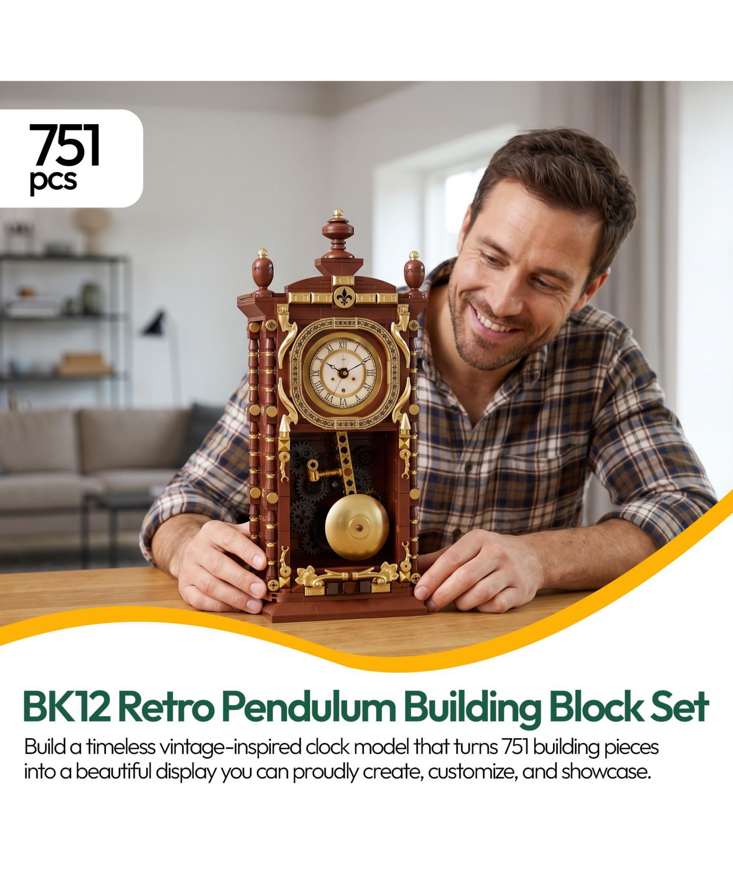 Детский конструктор Contixo Retro Pendulum Clock BK12 751-Piece Building Set, Ages 8+, цвет: Коричневый — фото 4