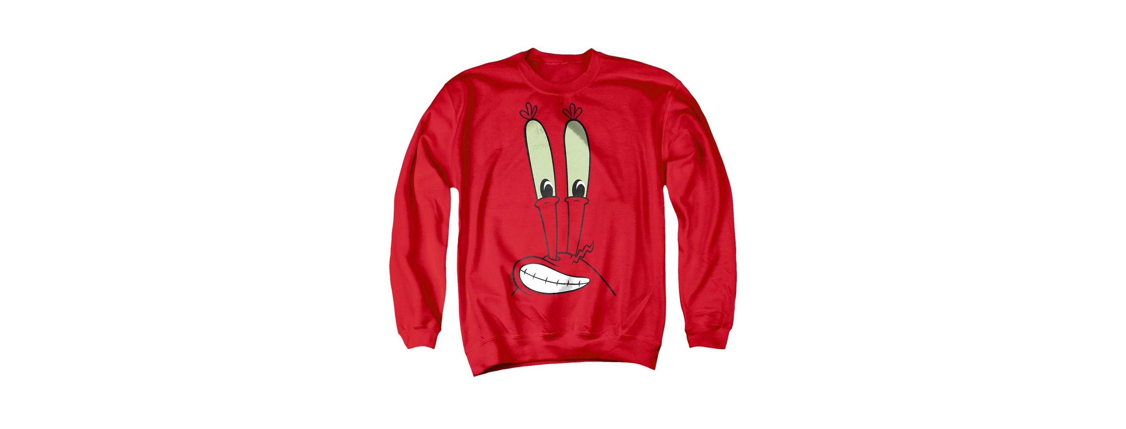 SpongeBob SquarePants Men's Mr. Krabs Smile Face Graphic Long-Sleeve Crewneck Sweatshirt