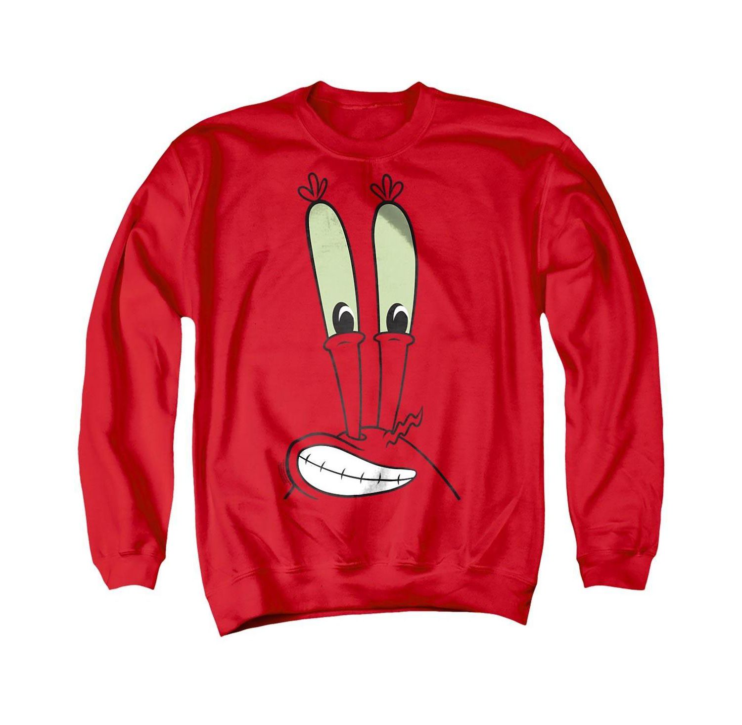 Men's Mr. Krabs Smile Face Graphic Long-Sleeve Crewneck Sweatshirt