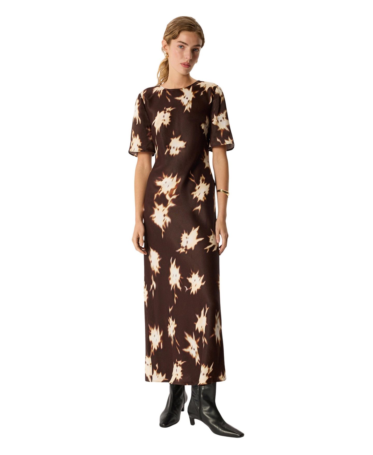 Женское платье Whistles Shadow Floral Satin Short-Sleeve Midi, цвет: Разноцветный — фото 1