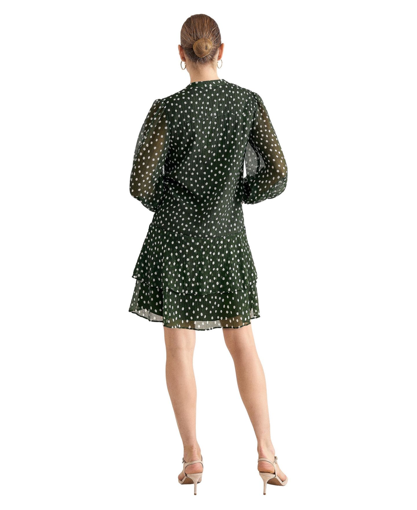 Женское платье Phase Eight Alma Tiered Ruffle Long-Sleeve, цвет: Зелёный — фото 3