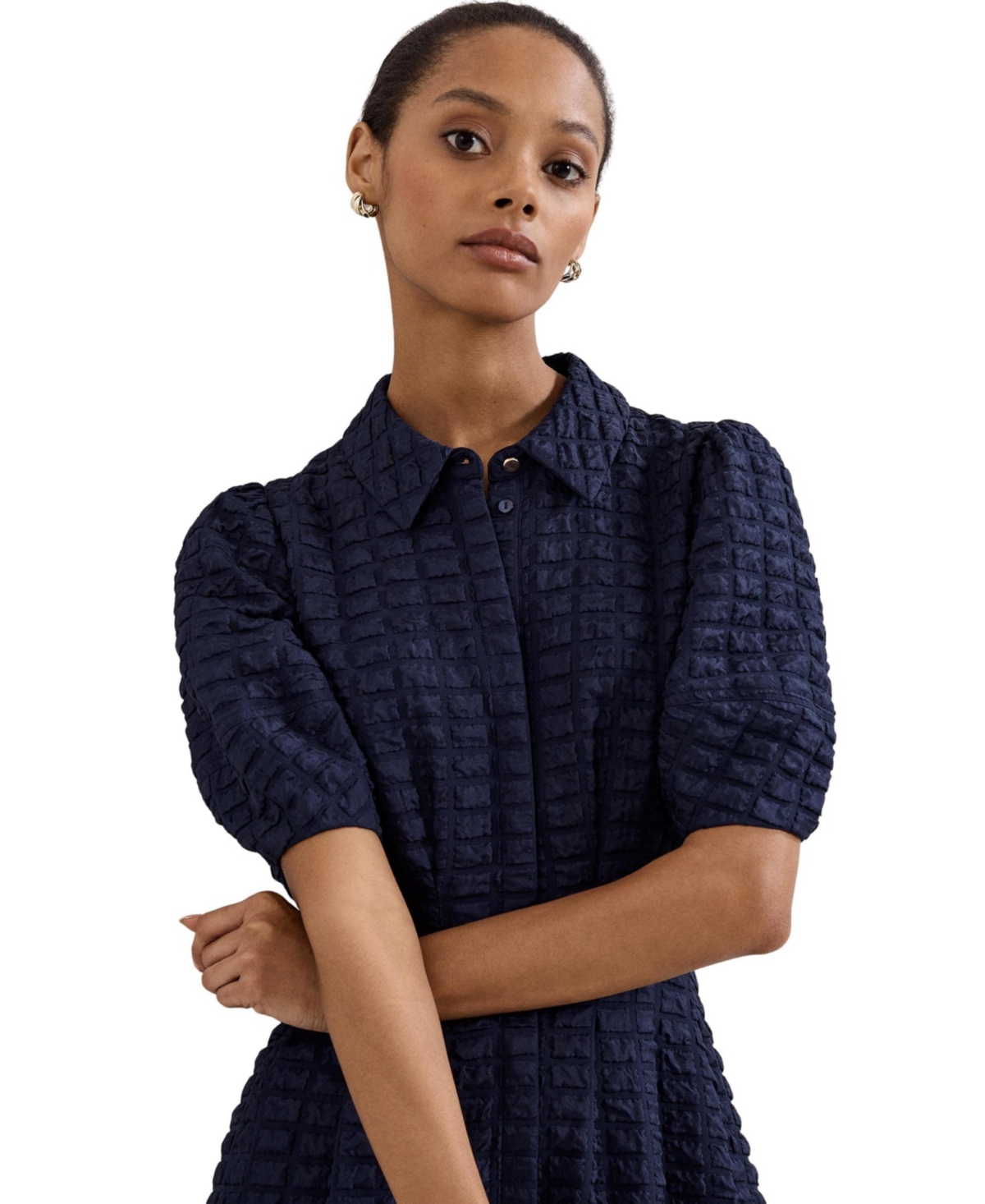 Phase Eight Women's Yasmine Textured Short-Sleeve Collared Midi Dress