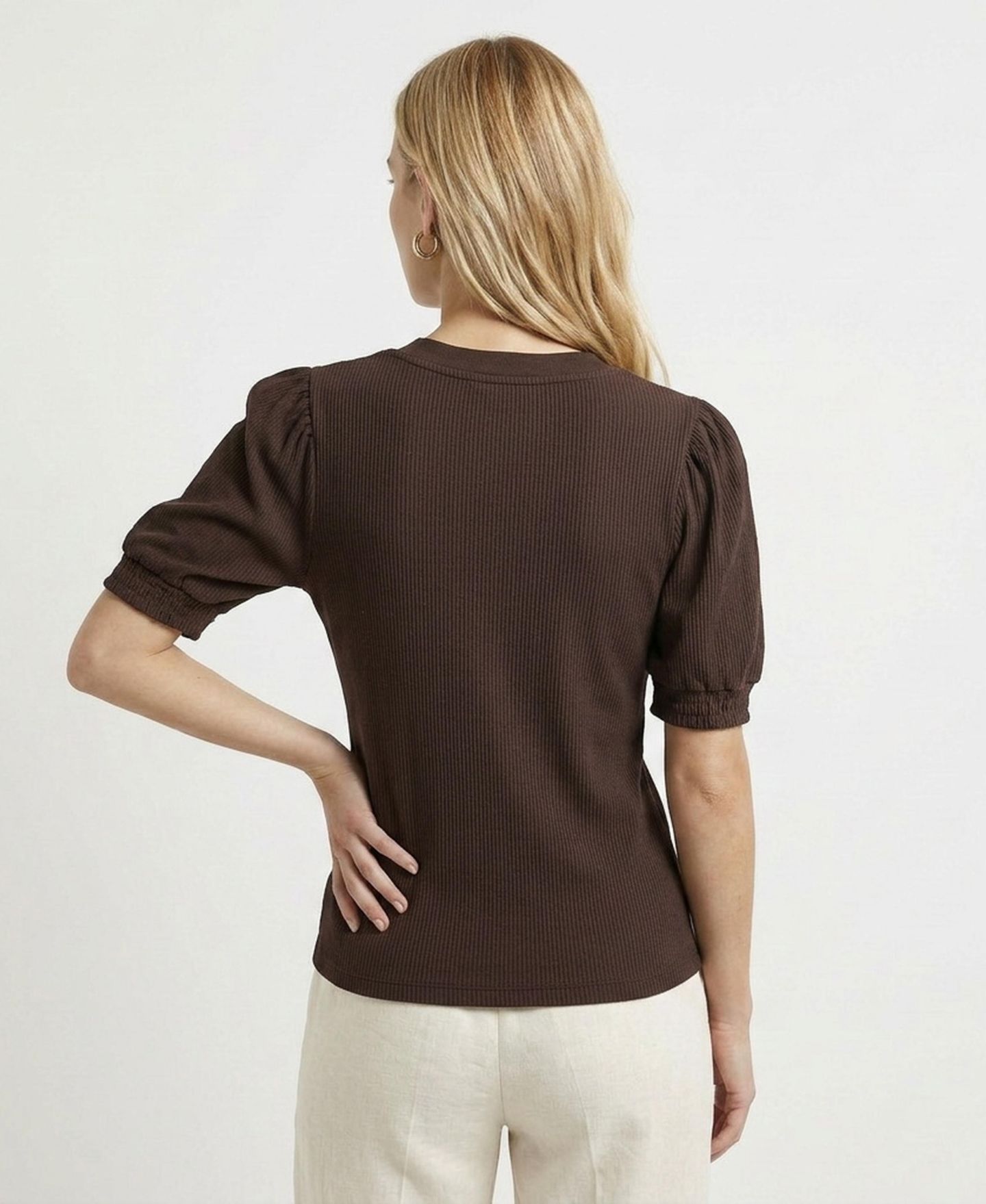 Женский топ Jason Wu V-Neck Puff Sleeve, цвет: Мокко коричневый — фото 3