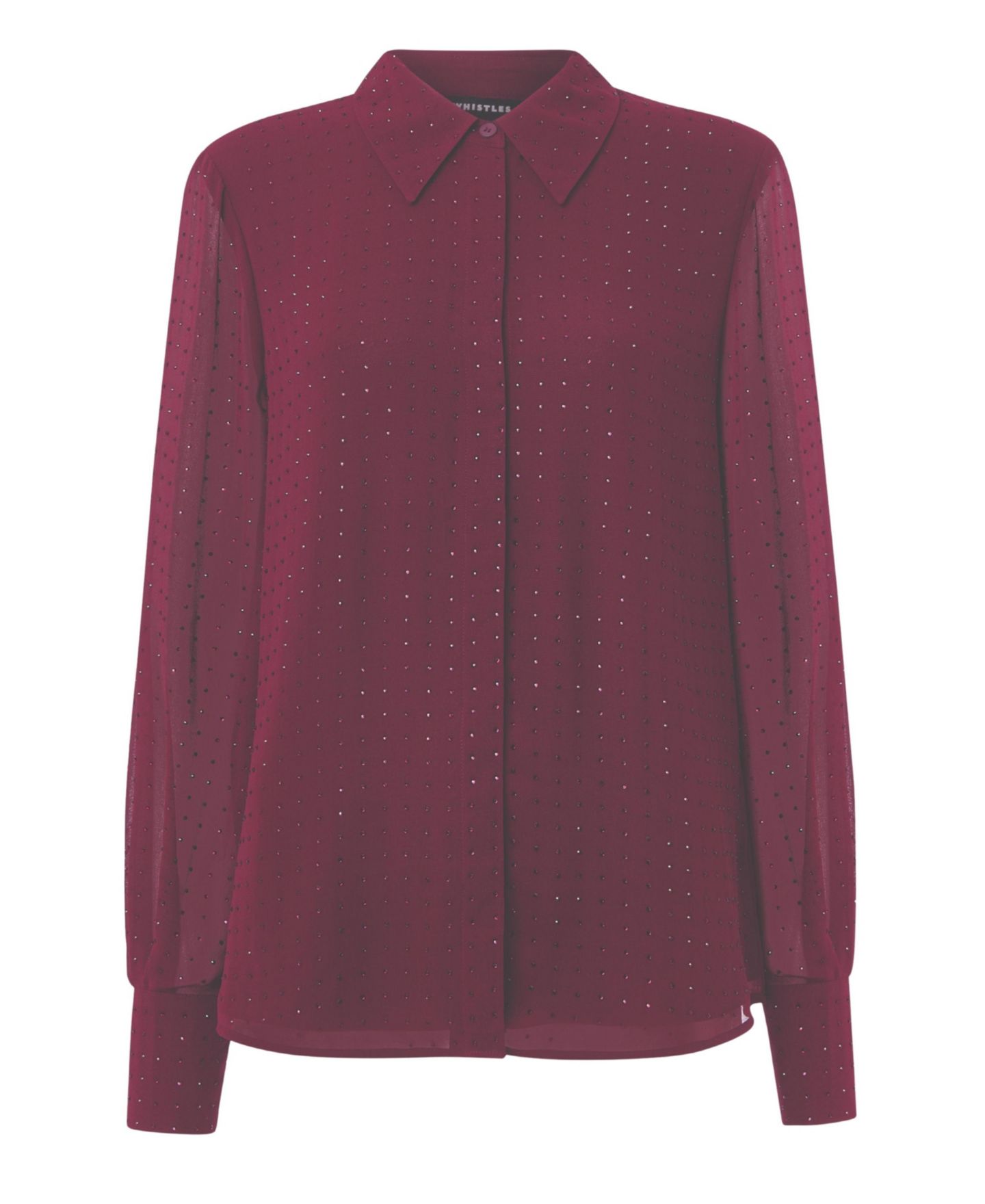 Женская рубашка Whistles Hot Fix Sheer Embellished, цвет: Бордовый — фото 6