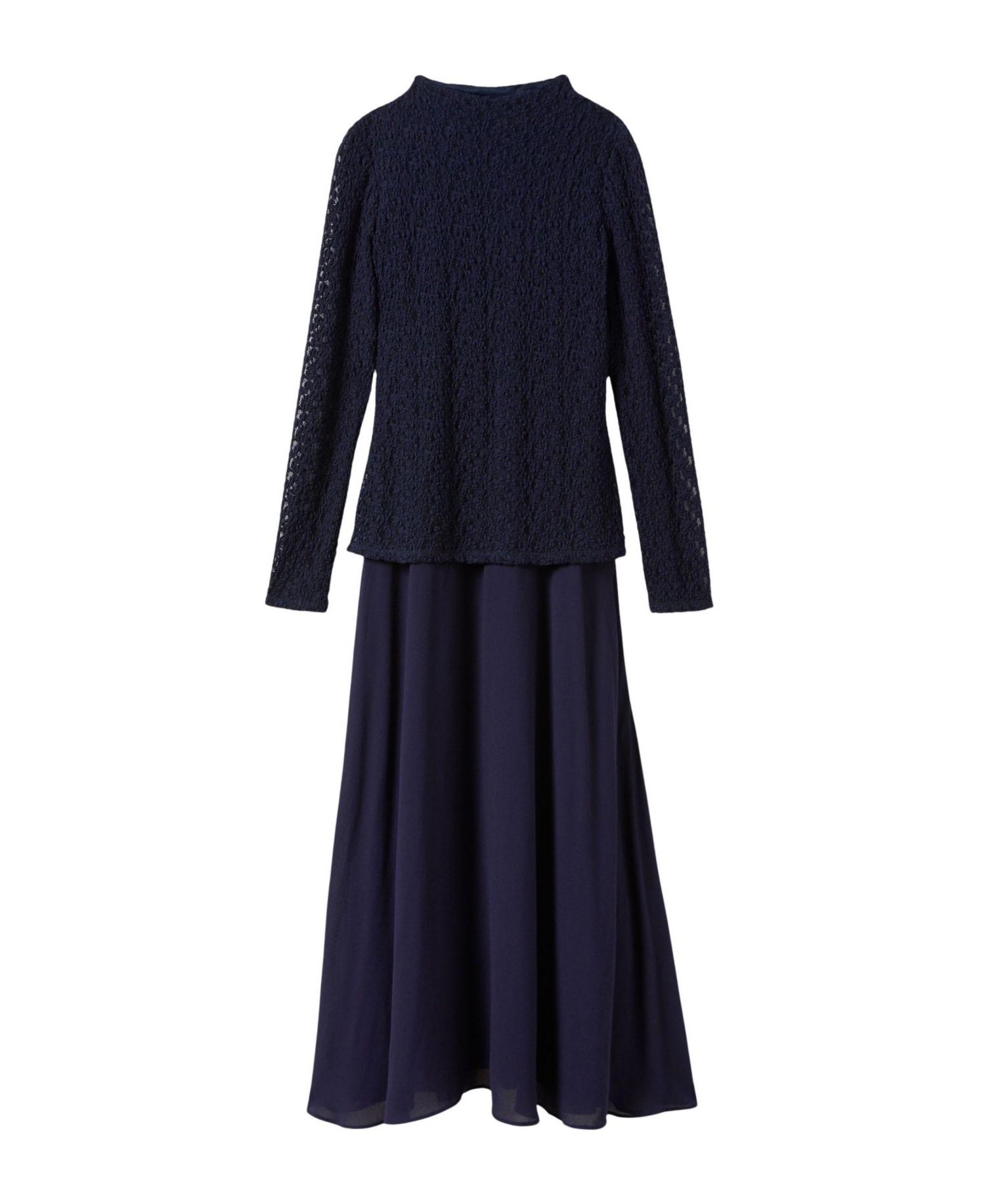 Women's Drop Waist Long-Sleeve Lace Midi Dress
