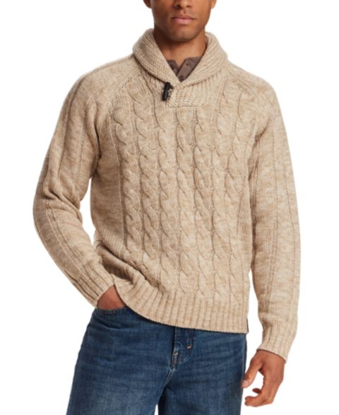 Мужской свитер Weatherproof Vintage Fisherman Cable-Knit Shawl Collar Pullover, цвет: Бежевый