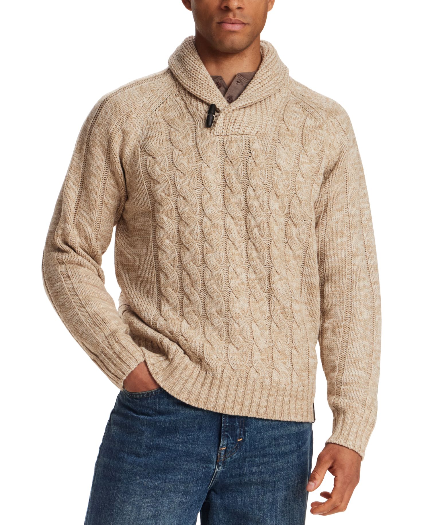 Men's Fisherman Cable-Knit Shawl Collar Pullover Sweater