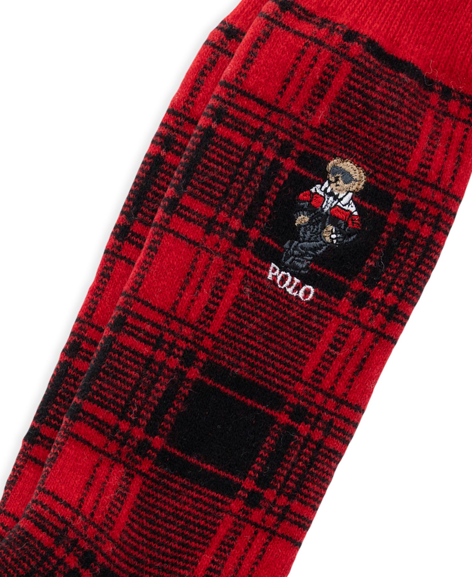 Men's Polo Bear Buffalo Plaid Wool-Blend Crew Socks