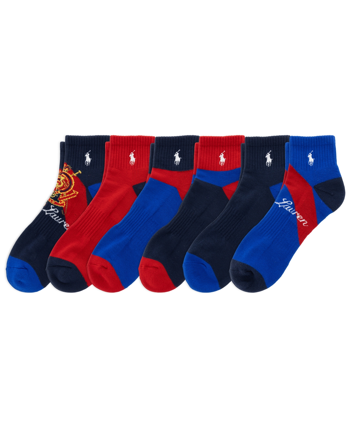 Polo Ralph Lauren Men's Snow Beach Ribbed Quarter Crew Socks, 6-Pack