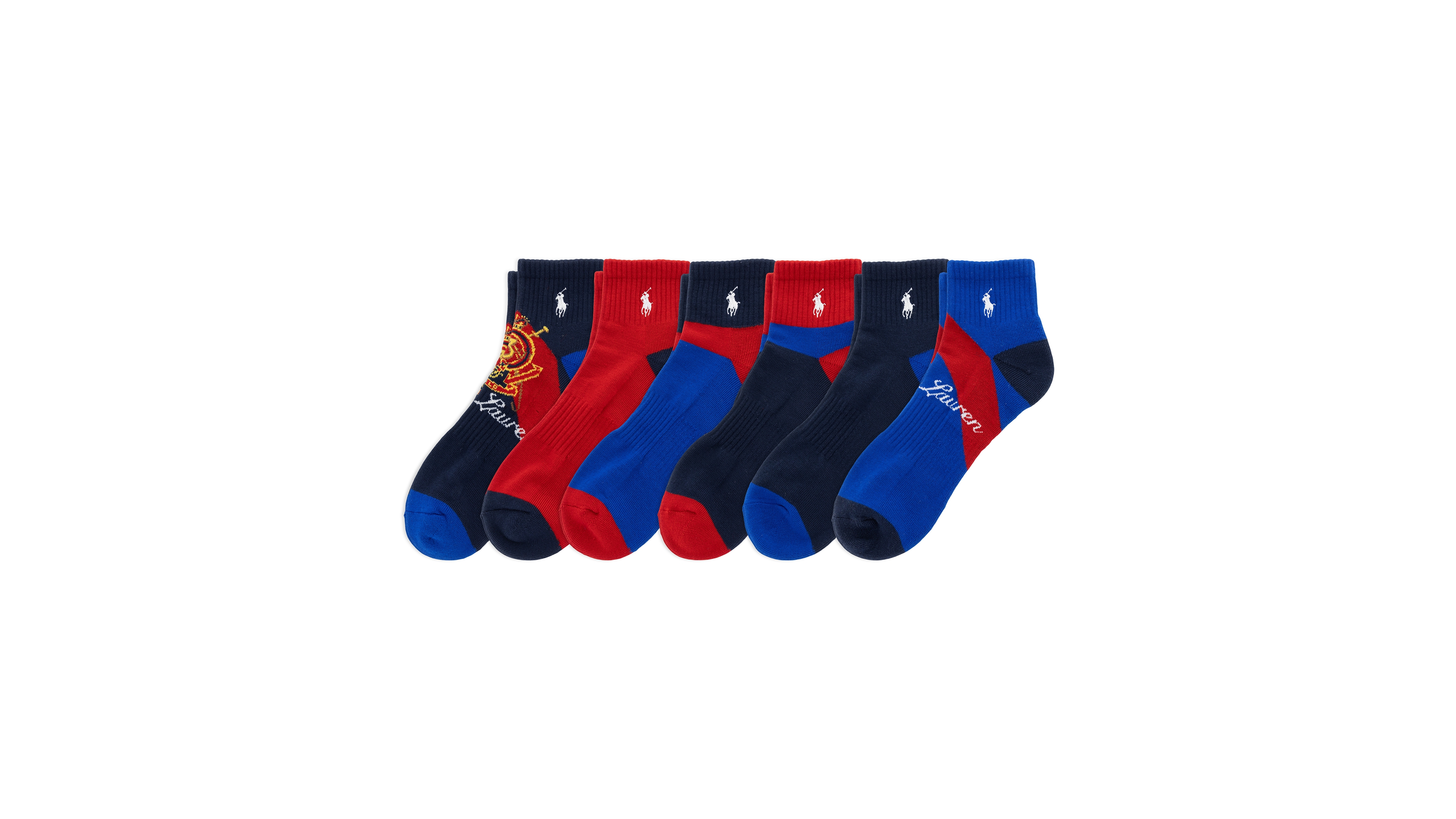 Polo Ralph Lauren Men's Snow Beach Ribbed Quarter Crew Socks, 6-Pack