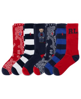 Men's RL Denim Bear Ribbed-Leg Reinforced Heel and Toe Crew Socks, 6-Pack