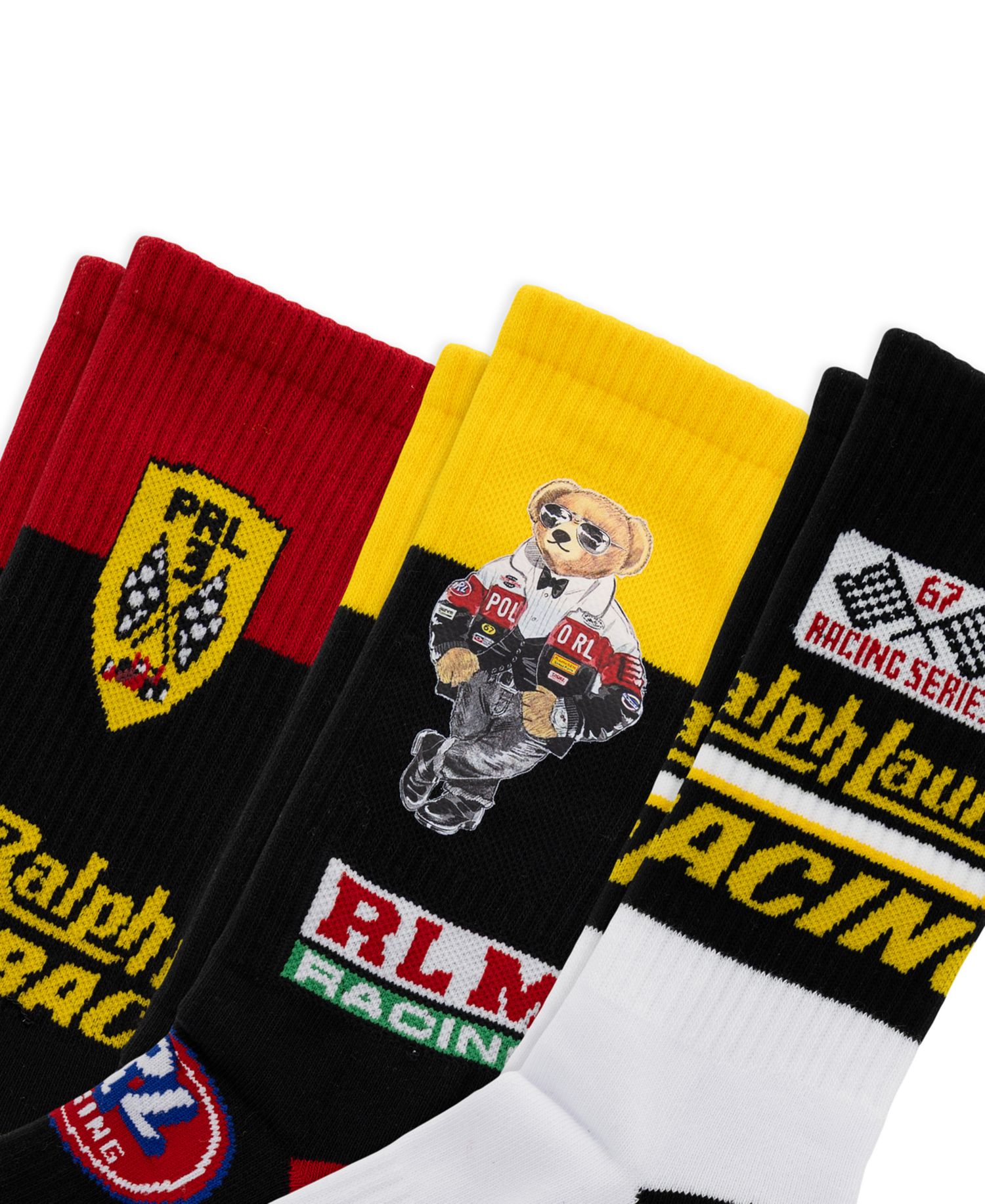 Men's Moto Bear Arch Support Ribbed Crew Socks, 3-Pack Gift Box