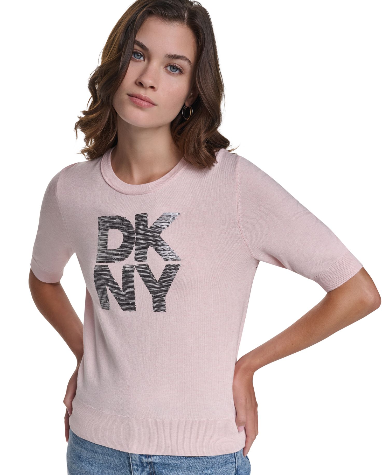 Women's Sequin Logo Elbow-Sleeve Sweater