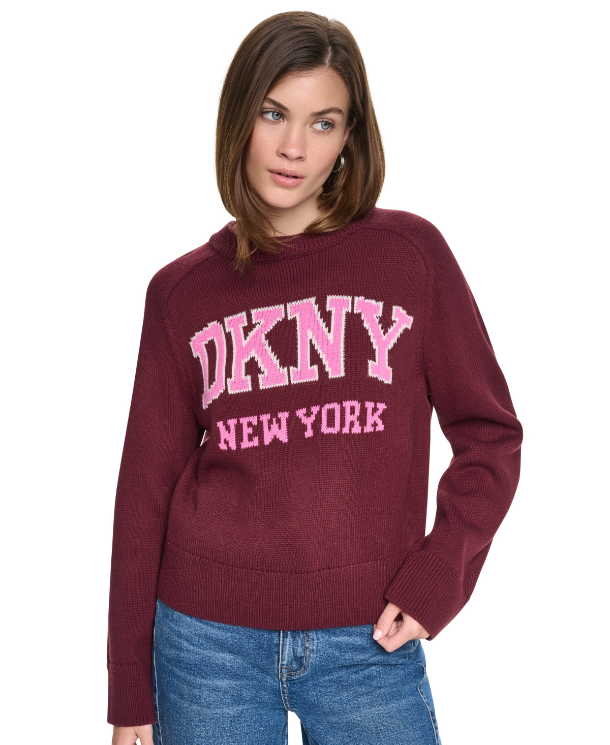 Dkny Jeans Women's Bell-sleeve Raglan Sweater In Claret,taffy,eggnog