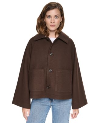 Women's Raglan Sleeve Button Front Swing Lined Coat