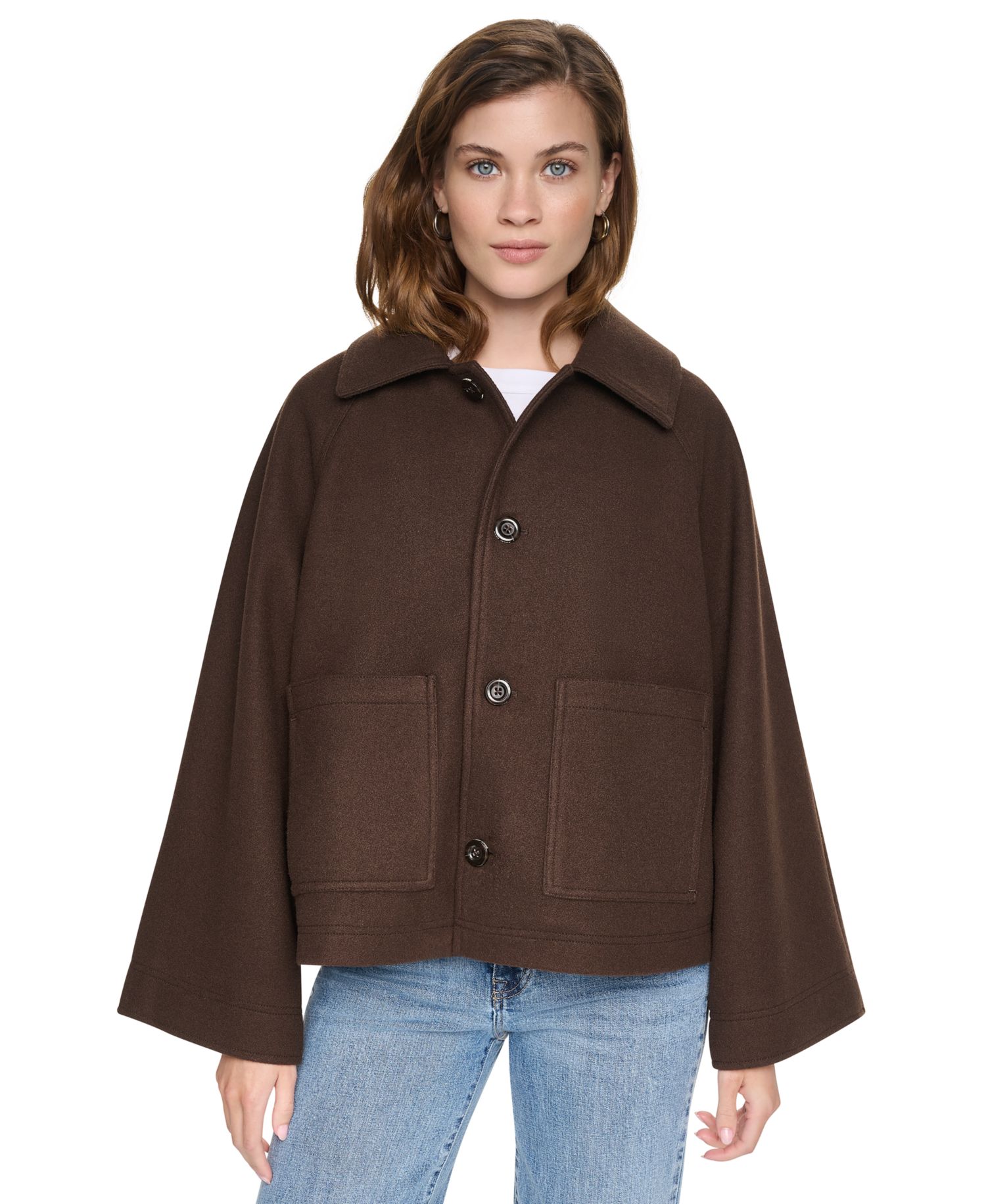Women's Raglan Sleeve Button Front Swing Lined Coat