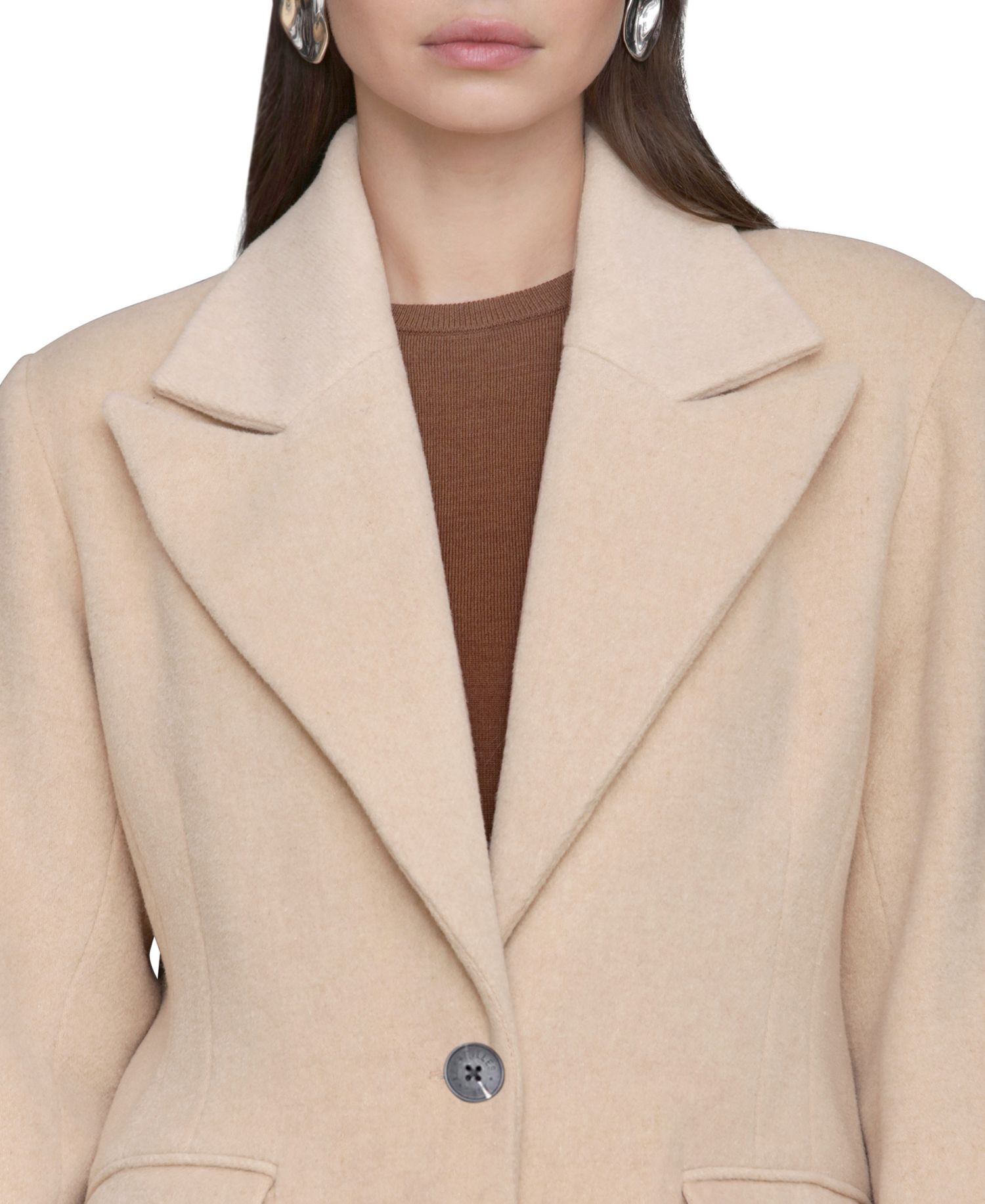 Women's Double-Breasted Long Wool-Blend Structured-Shoulder Coat