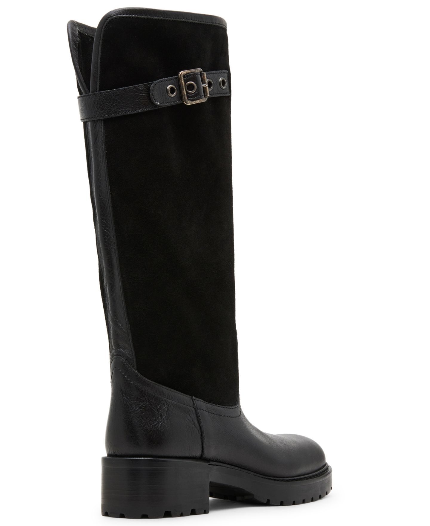 Женские ботинки Steve Madden Ramble Lug-Sole Tall Riding Boots, Regular & Wide Calf, цвет: Чёрный замшевый разноцветный — фото 7