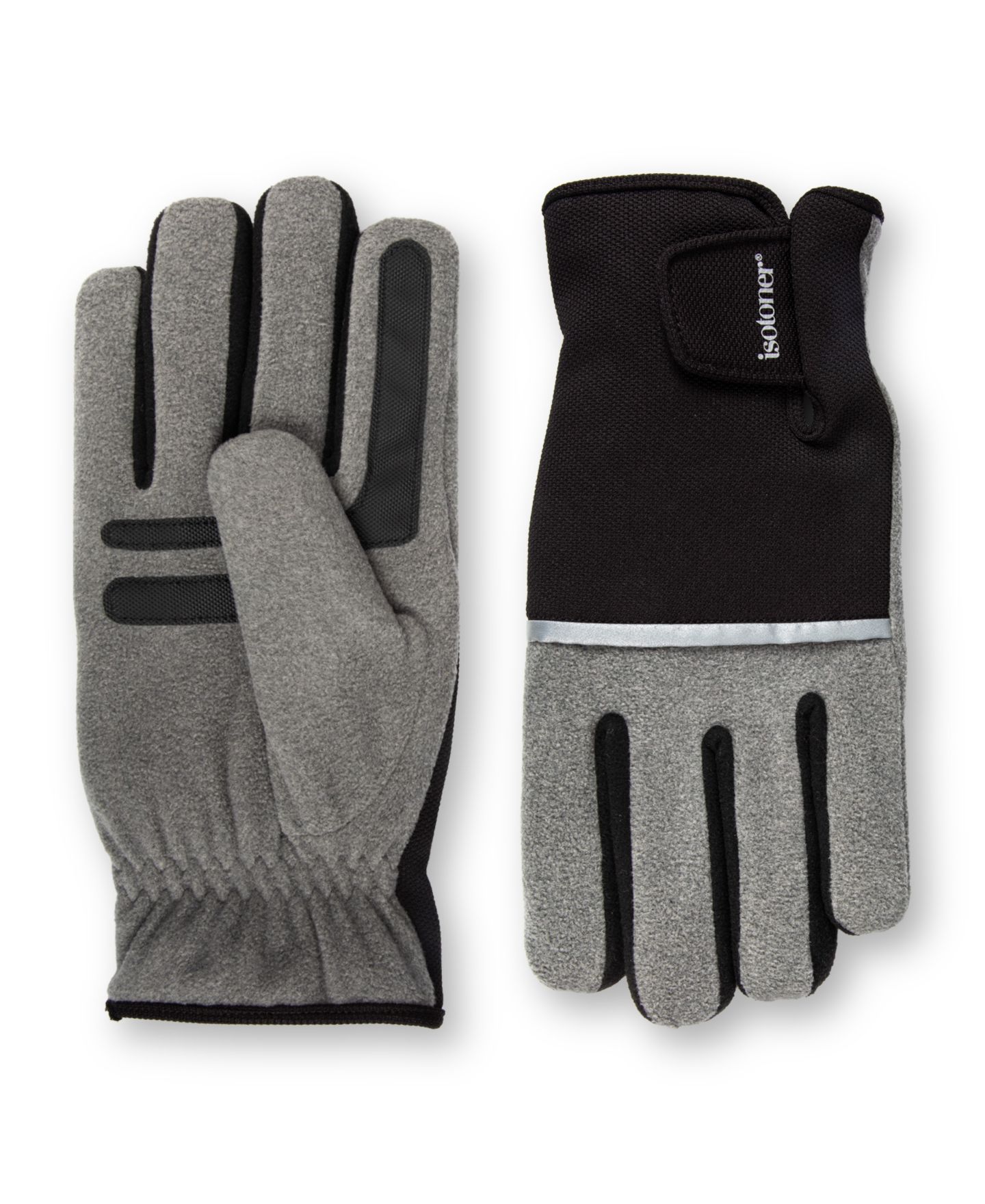 Мужские перчатки Isotoner Signature SmartDri Fleece Stretch Touchscreen Reflective, цвет: Чёрный — фото 1