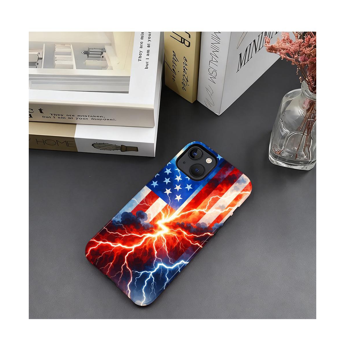 Lisen Lightning of Liberty 2-Layer Anti-Slip Grip Raised Camera Ring Phone Case for Apple iPhone 15